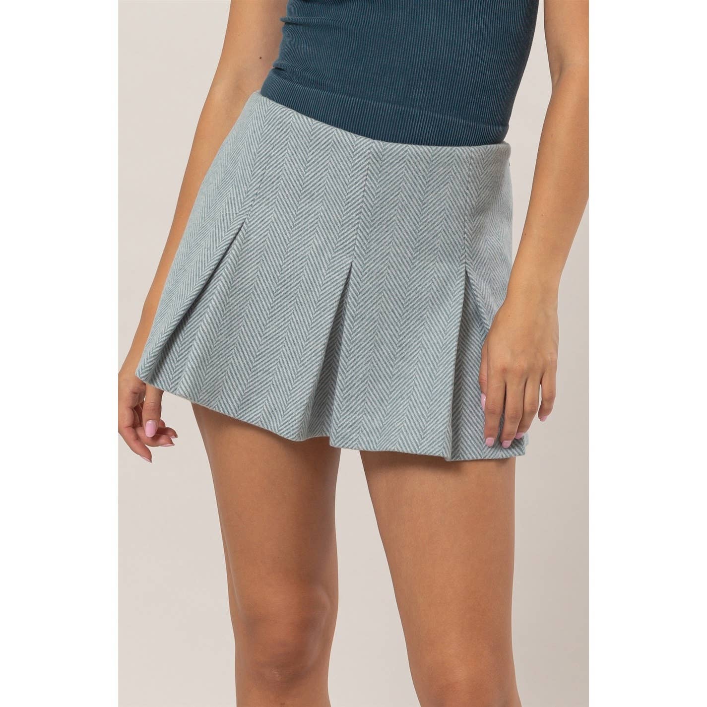Amiri Herringbone Pleated Skort