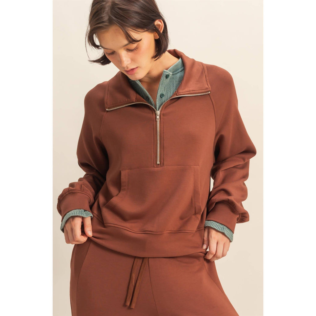 Scuba Half Zip-Up High Neck Collar Sweatshirt