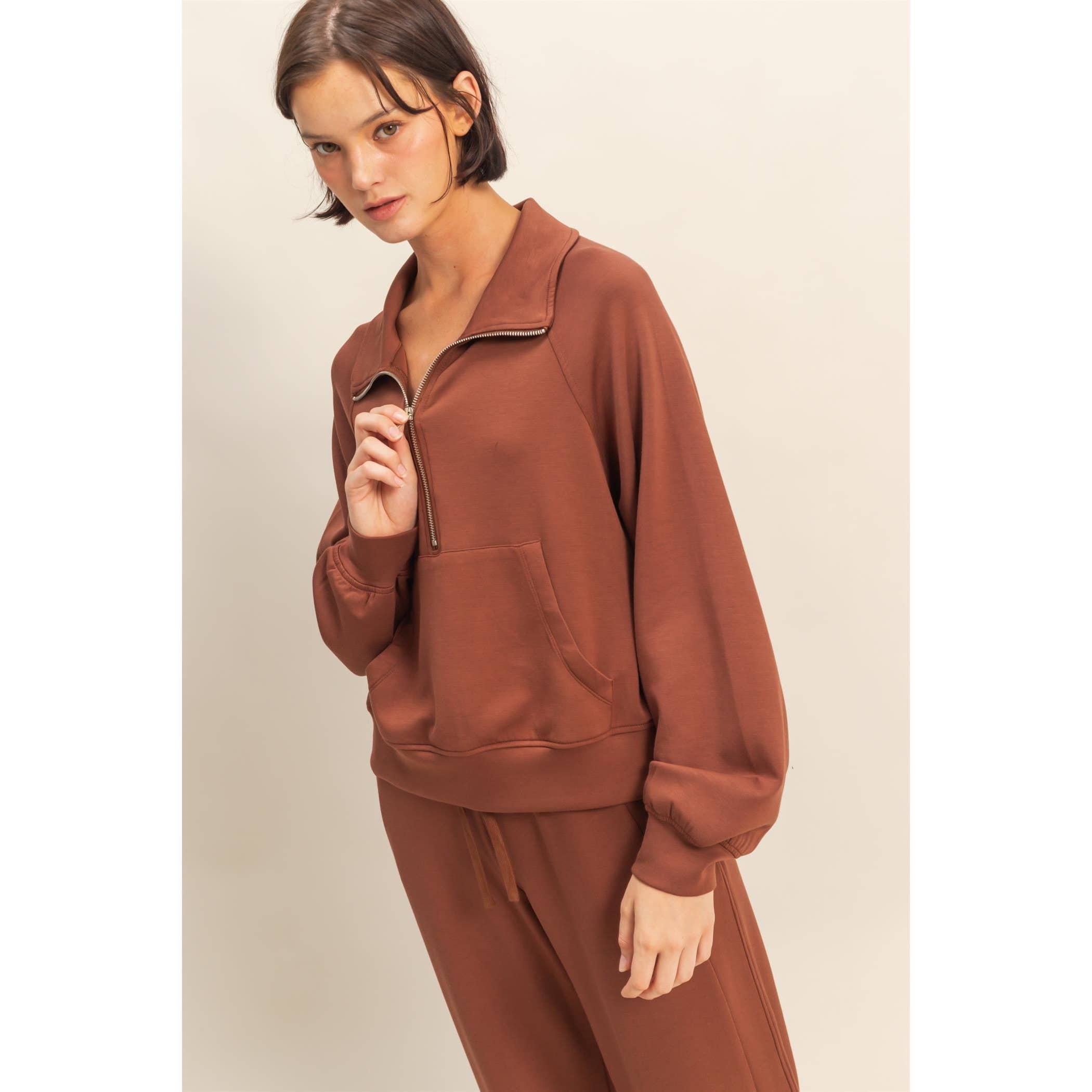 Scuba Half Zip-Up High Neck Collar Sweatshirt