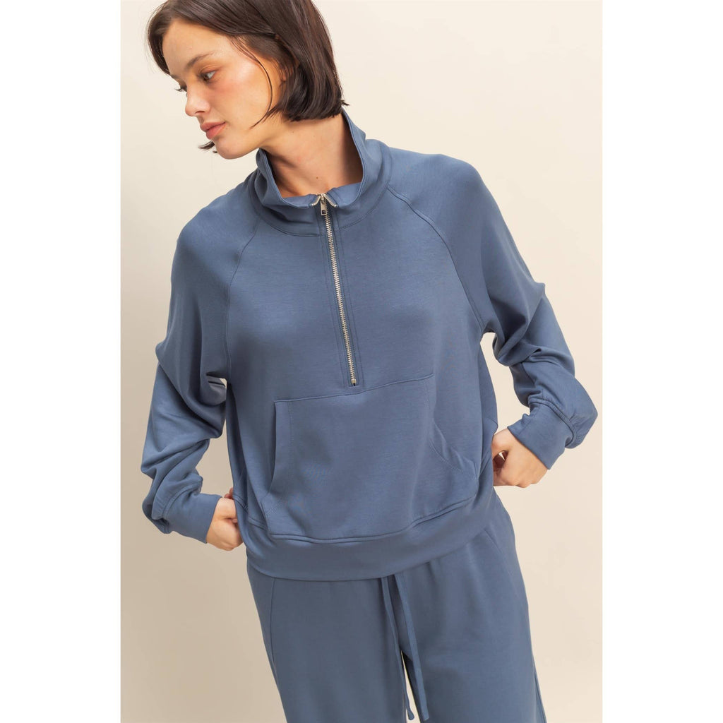 Scuba Half Zip-Up High Neck Collar Sweatshirt
