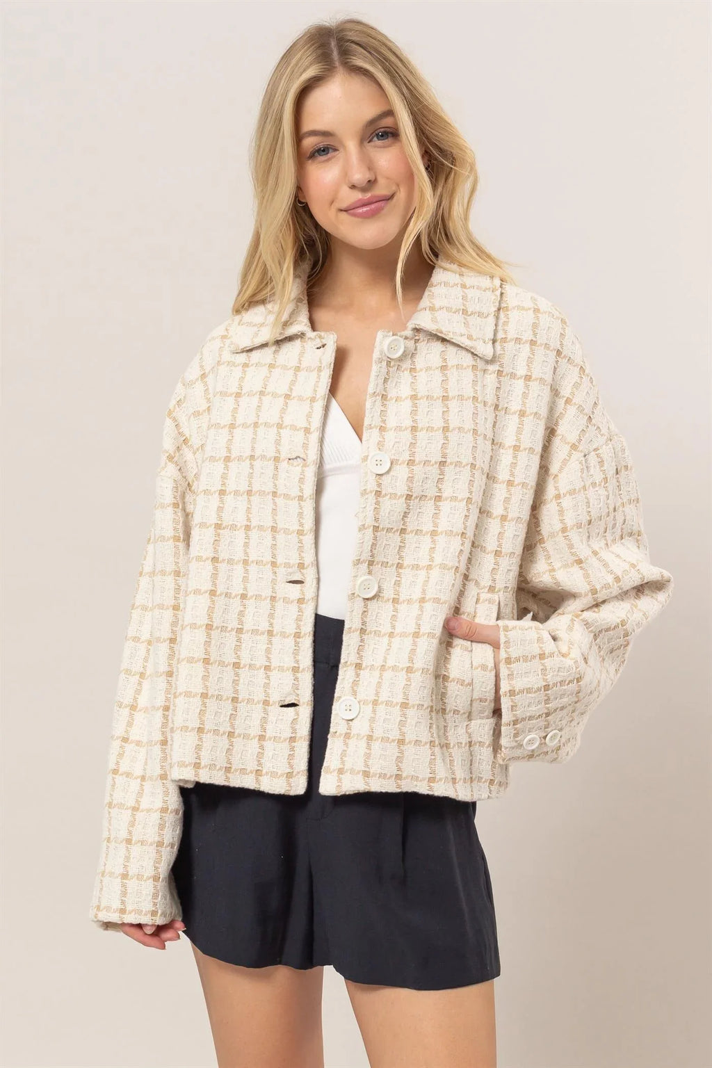 Mia Tweed Plaid Oversized Jacket