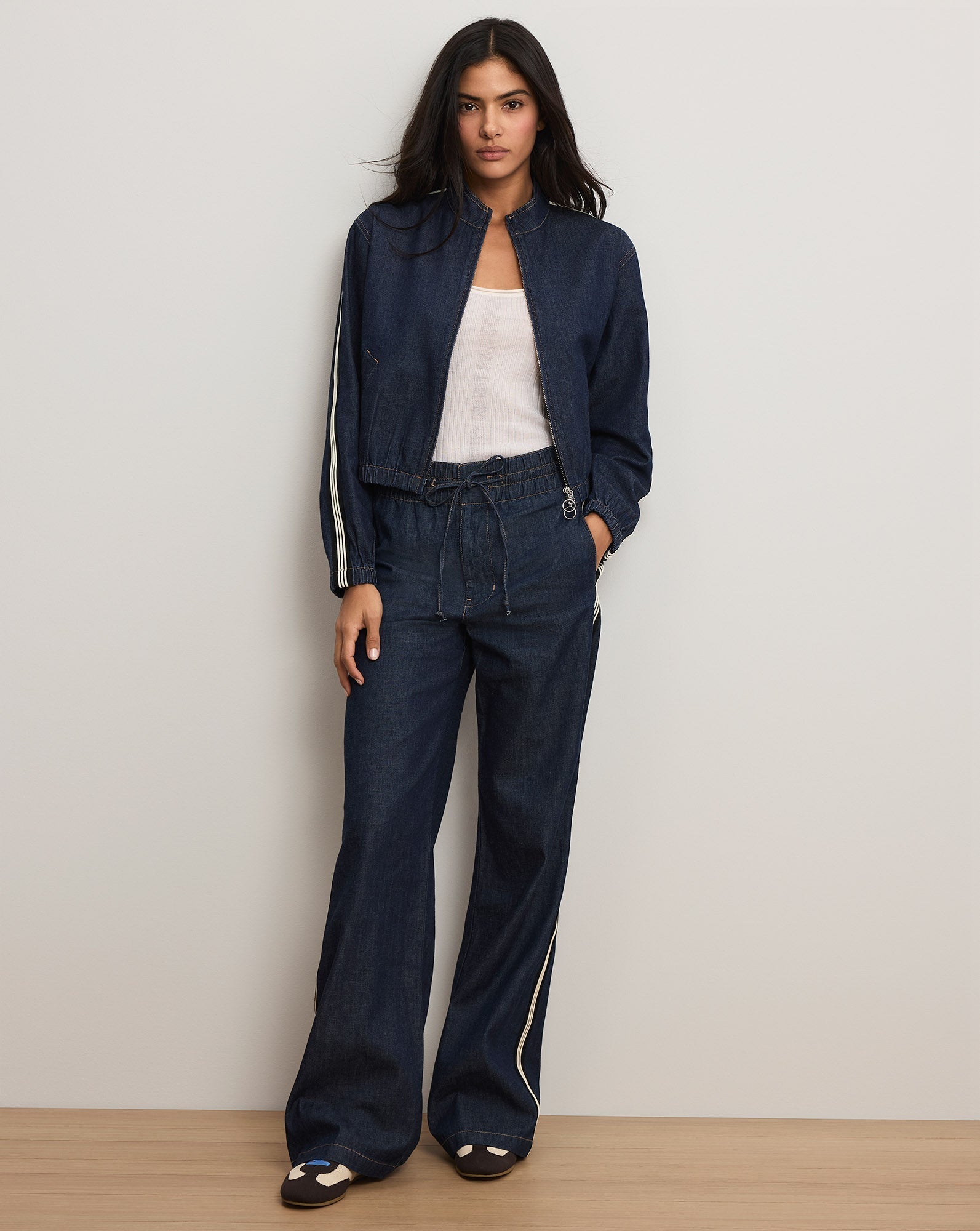 Taylor Track-Stripe Wide-Leg Jean