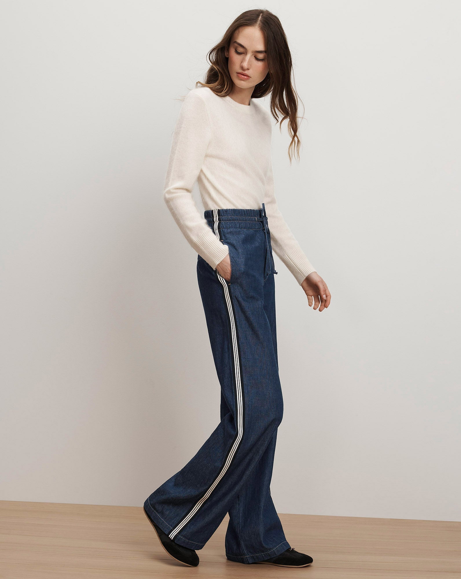 Taylor Track-Stripe Wide-Leg Jean