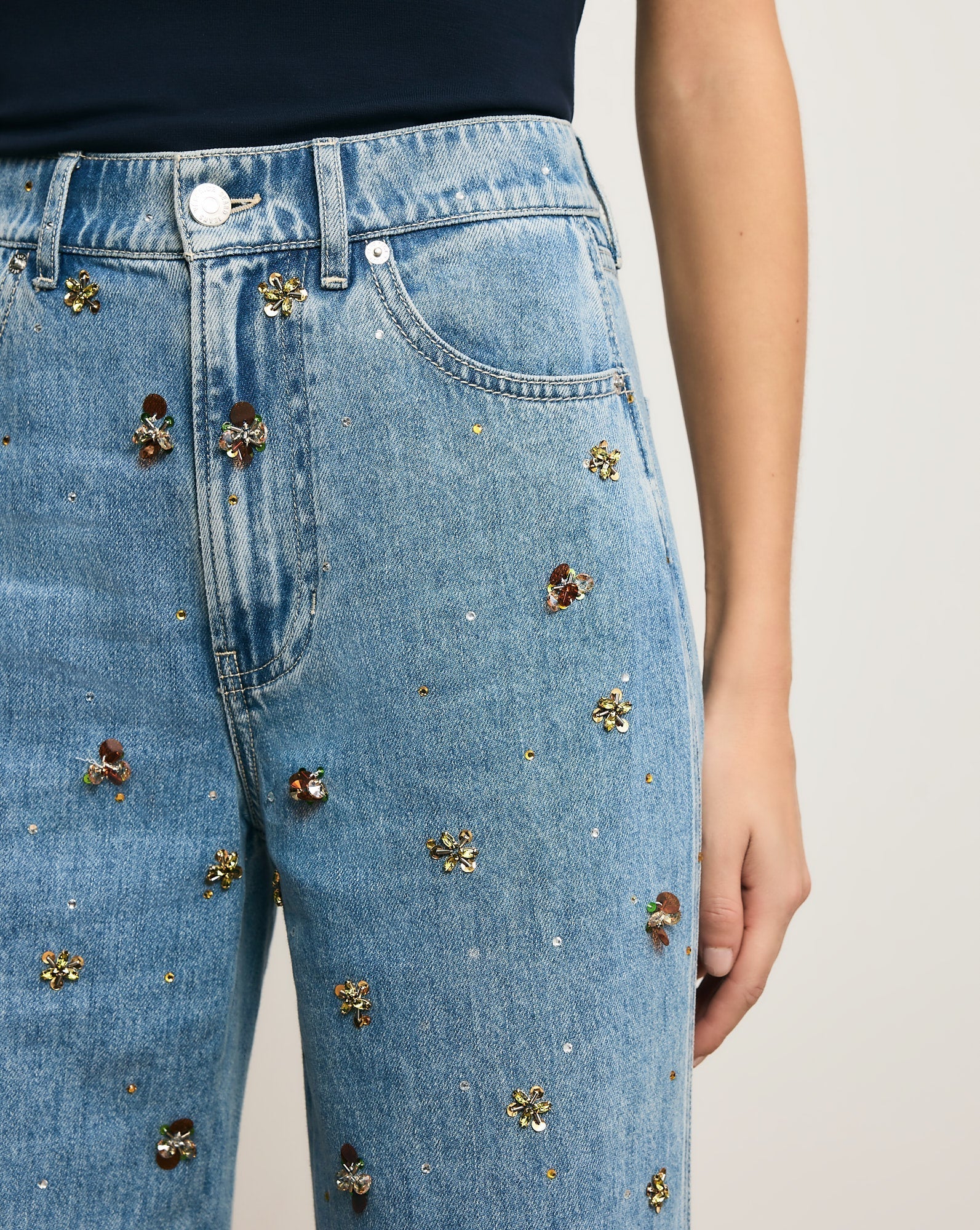 Kasey Embellished Wide-Leg Jean