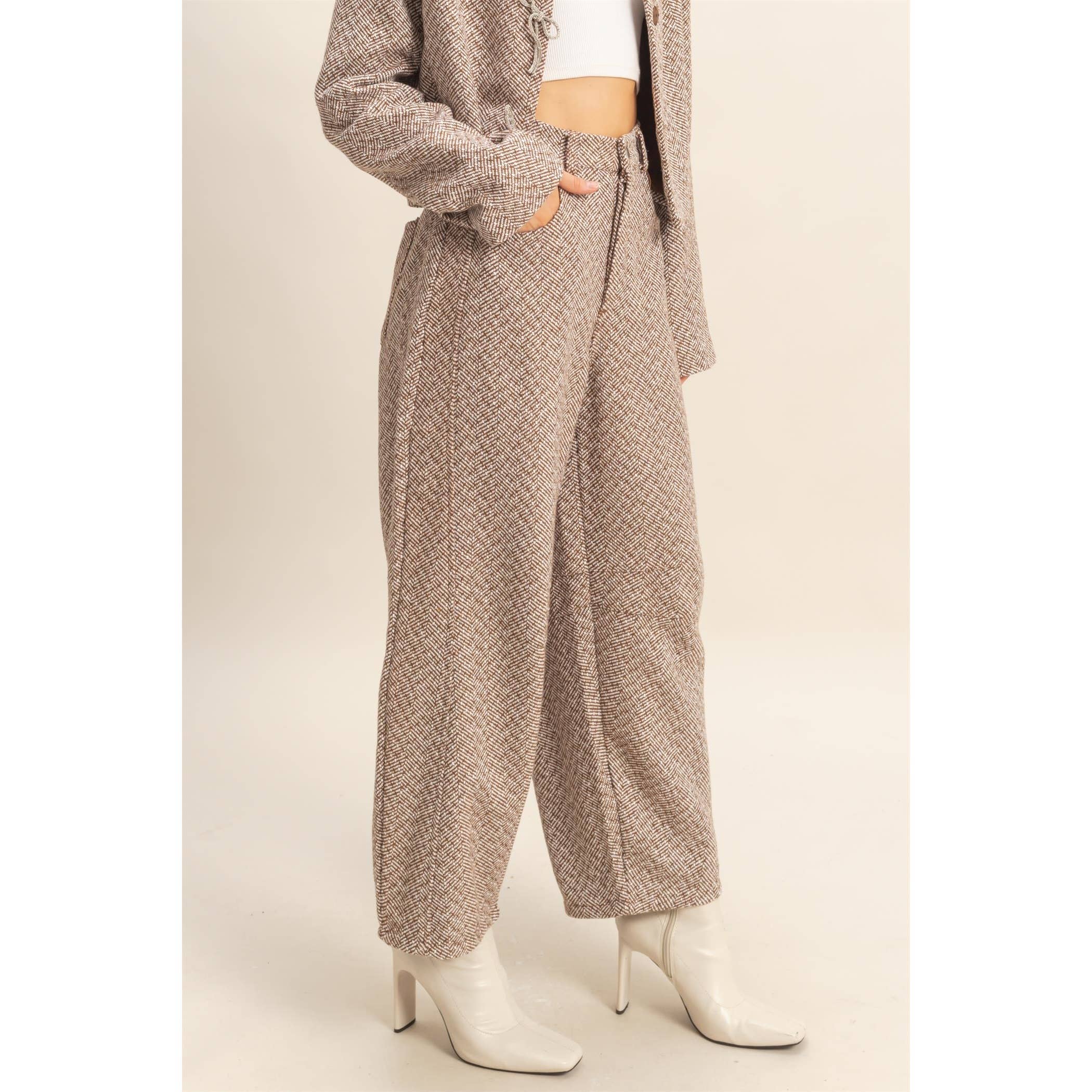 Noel Herringbone Barrel Pants